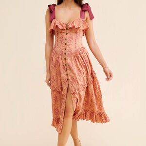 Floral Ruffle Midi Dress - Pink